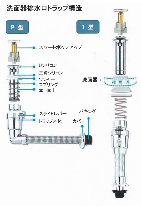 洗面器排水口トラップ構造