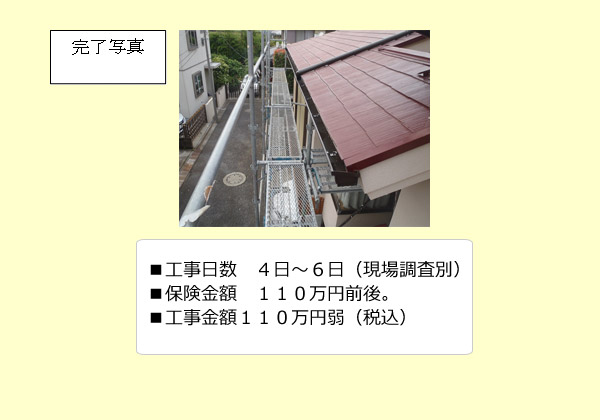 完成写真。工事日数、保険金額、工事金額