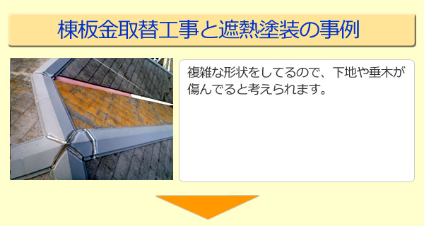 複雑な形状をしてるので下地や垂木が傷んでると考えられます。